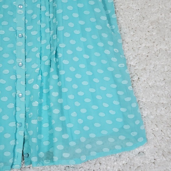 Soft Surroundings Shirt Women Medium Blue Dot Silk Rayon‎ Lined Button Up Blouse - Picture 3 of 11